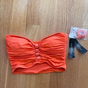 Carmen Marc Valvo Vibrant Orange Ruched Bikini Top
